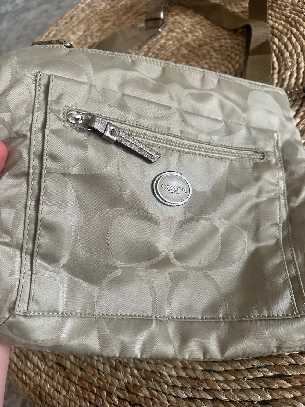 COACH F77408 Getaway Nylon File Crossbody Shoulder Bag Purse Taupe